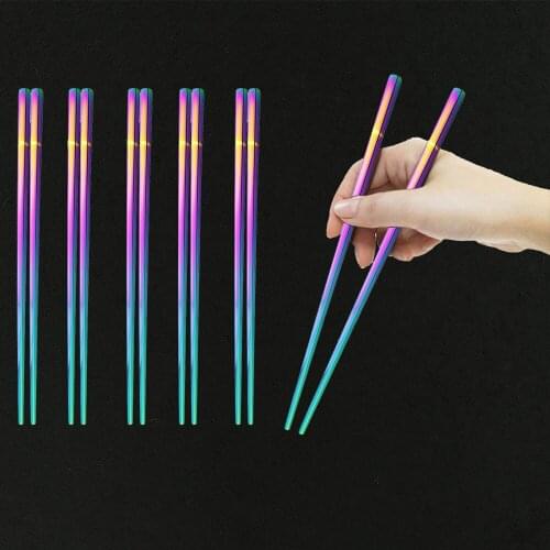 10Pair Reusable Rainbow Chopsticks Stainless Steel Tableware Chopsticks Chinese Dinnerware Non-slip 23cm Food ChopSticks Kitchen