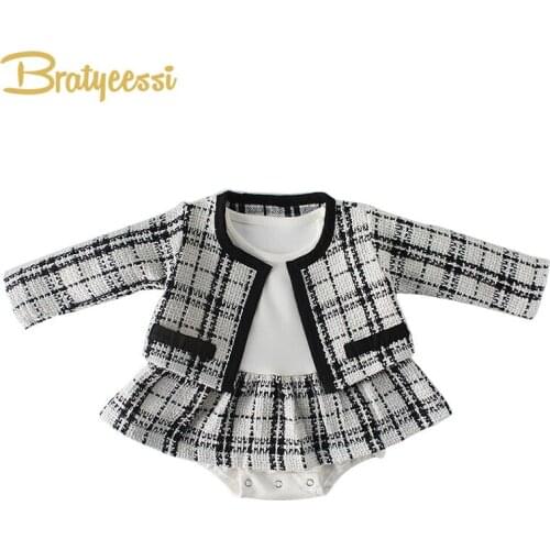 Fashion Baby Rompers for Girls Plaid Infant Jumpsuit Baby Girl Romper with Coat Baby Onesie Toddler Clothes Baby Costume