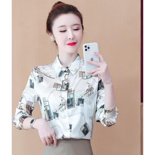 Printed Long Sleeved Korean Autumn Elegant Fashion Blouses And Tops WomenS Shirt Clothing 2021 Female Vintage