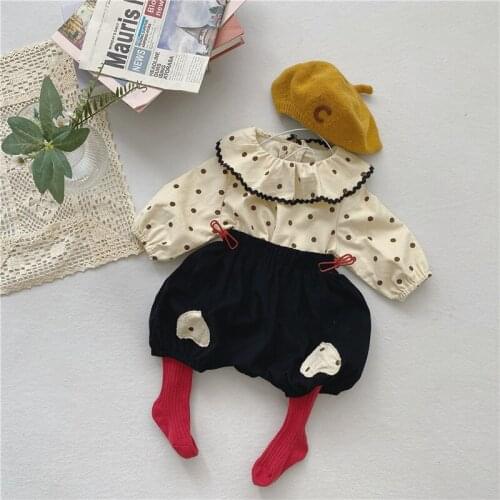 2021 Korea style girls boys 2 pcs set dots shirt+shorts autumn cotton kids suit 0-3 years