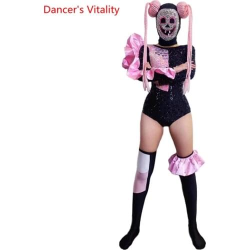 Halloween mouse cosplay costume pink fake braid headdress long sleeve clothing female adult nightclub party clothes