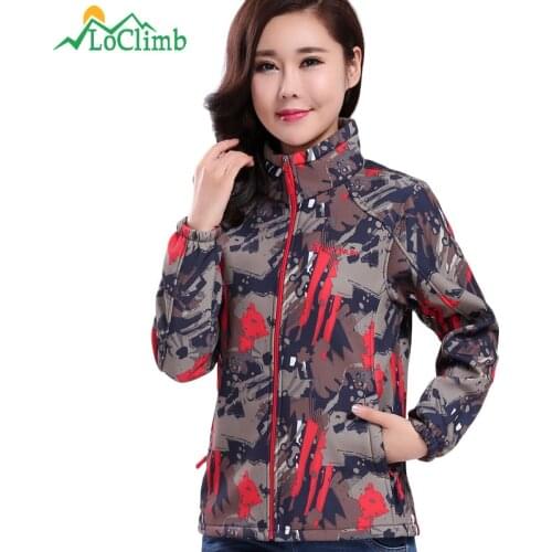 LoClimb NEW Women Softshell Jacket Outdoor Trekking Camouflage Coats Womens Windbreaker Climbing Camping Hiking Jackets AW198