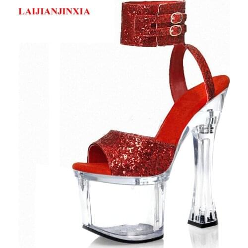 LAIJIANJINXIA New Crystal Platform Clubbing Queen Sexy Pole Dancing Shoes 18 cm Super High Heeled Shoes Fashion Sandals