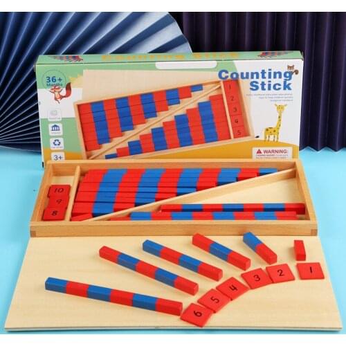 Montessori Math Toy Blue & Red Rods Sticks Box Red Rods Digital 1-10 With Wood Box Toys for Children Early Learning