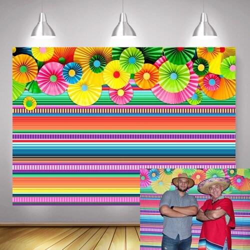 Mexico Cinco De May Backdrop Day of the Dead Photocall Fiesta Themed Birthday Party Photo Background Colorful Stripes Shooting