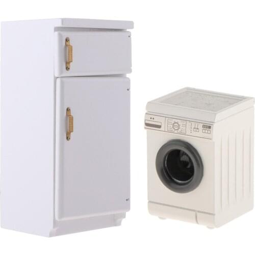 1/12 Scale Mini Simulation Washing Machine + Refrigerator Model Decoration