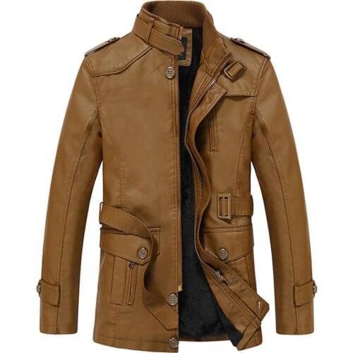 Mens Winter Jacket Fur Lining With Waist Belt Stand Collar Coat Middle Long Casual Slim 3 Color Male Clothing
