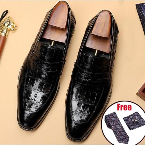 Men leather shoes business dress suit shoes men brand Bullock genuine leather black slipon wedding mens shoes Phenkang 2020