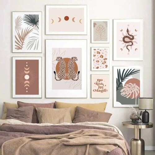 Strelitzia Monstera Leopard Snake Sun Moon Wall Art Canvas Painting Nordic Posters And Prints Wall Pictures For Boho Room Decor