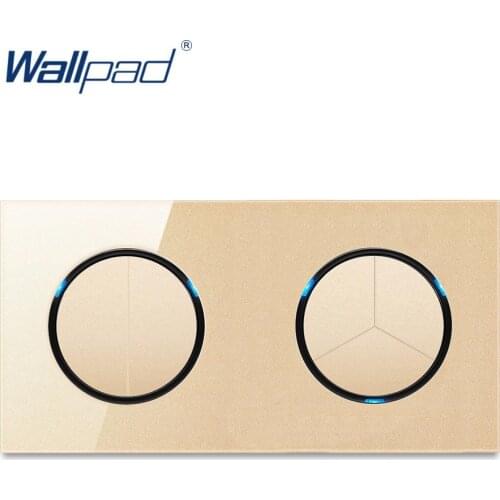 Wallpad 5 Gang 2 Way Random Click Wall Light Switch With LED Indicator Gold Crystal Glass Panel For Home