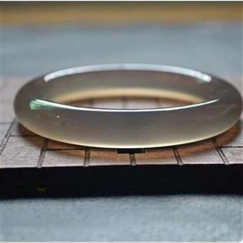 Natural Smoky Gray Chalcedony Hand-carved Round Bracelet Fashion Boutique Jewelry Female Gray Agate Beauty Bracelet