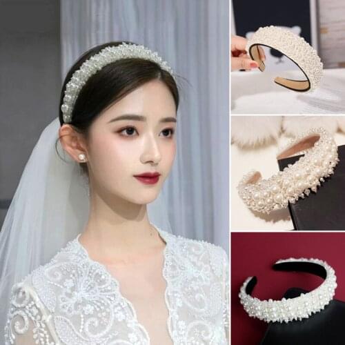 New Bridal Pearl Headband Broadside Fashion Thicken Wide Hair Ties Bangs Holder Hair Accessories for Women and Girls AIC88