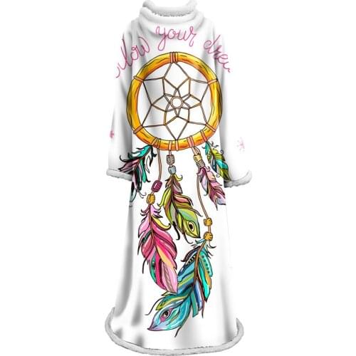 Dreamcatcher Printing Sleeves Blanket Soft Cozy Fleece Winter Warm Cover Blanket Travel Camping Cold-proof Blanket With Sleeve