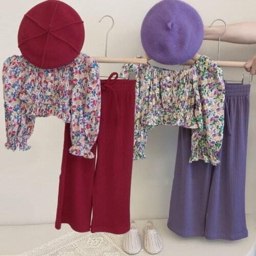 Baby Girls Clothes Children Floral High Waisted Top and Wide-leg Pants Suit Toddler Girls Casual Costume Kids Set