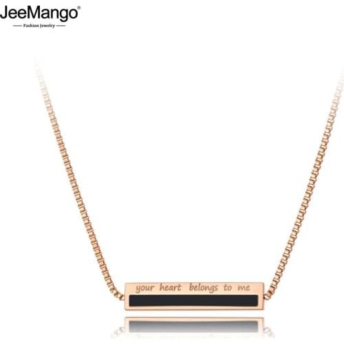 JeeMango Stainless Steel Your Heart Belongs To Me Charm Choker Necklace Trendy Shell Pendant Chain Jewelry For Women JN20054