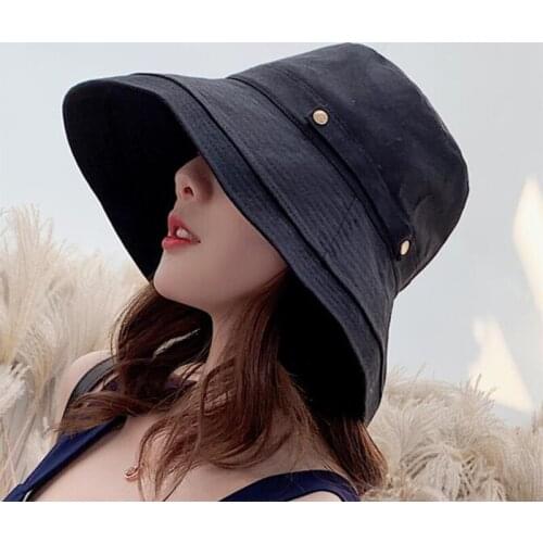 Simple Reversible Spring Summer Pure Color Womens Bucket Hat Wide Brim Outdoor Beach Sun Cap Women Fisherman Hats