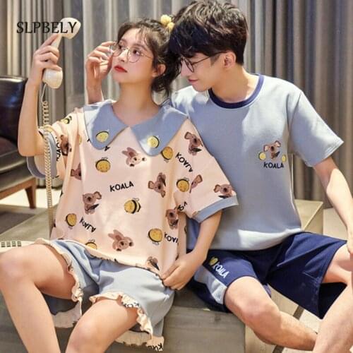 SLPBELY Couple Pajamas Set Homesuit Summer Lovely Cartoon Koala Lover Sleepwear Men And Women Pyjamas Pijamas Homewear Nightwear