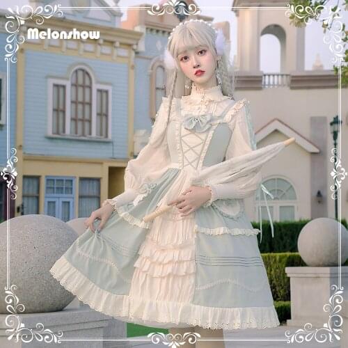 Melonshow Red Hibiscus Lolita Dress Green Plus Size Classic Style Victorian Dresses Women Kawaii Clothing Lolita JSK Medieval