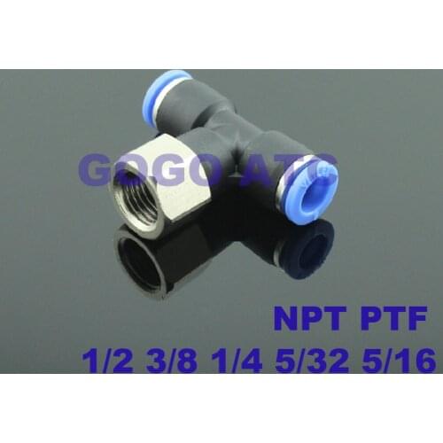 Pneumatic NPT coupling female thread tracheal quick insertion PTF 1/2 1/4 5/32 5/16 3/8 internal threaded three-way connector