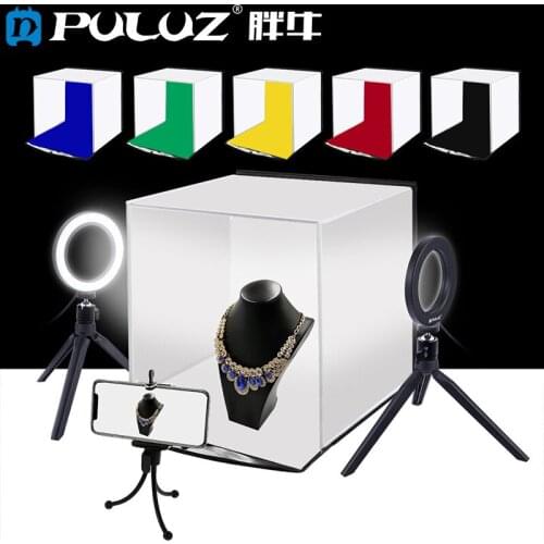 30cm Photo Softbox Portable Folding Studio Shooting Tent Box + 4.6 inch Ring LED Light Kits with 6 Colors Backdrops