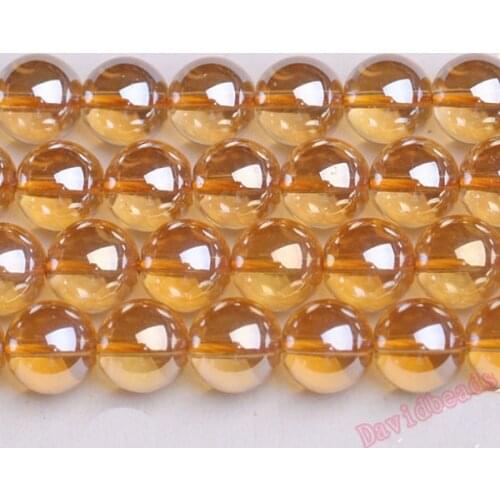 4mm 6mm 8mm 10mm 12mm Gold Champagne Transparent Metallic Titanium Coated Natural Quartz Crystal Glass Smooth Round Beads diy
