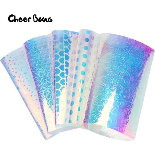 Jelly Sheets Laser Transparent Sheets Cream Mermaid Pattern Vinyl Fabric For Summer Party Decor DIY Hair bows Materials