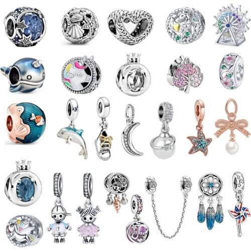 Silver Color Rose Gold Color Windmill Snowflake Bee Starfish Dream Catcher Beads Fit Original Pandora Charms Bracelet DIY Gifts
