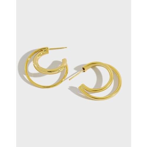 1pair 100% Authentic 925 Sterling silver Gold/White Double Rows Geometric Stud earrings FINE jEWELRY TLE801