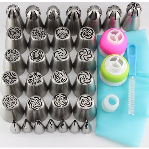 35Pcs/Set Russian Icing Piping Tips Pastry Nozzles 1 Pcs Silicone Bag 3 Coupler 1 Brush Cupcake Cake Decorating DIY Dessert Tool