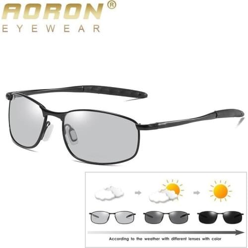 AORON Discoloration Polarized Sunglasses Men Brand Designer Rectangle Rectangle Sunglass Mens Driving Sun Glasses UV400 Eyewear