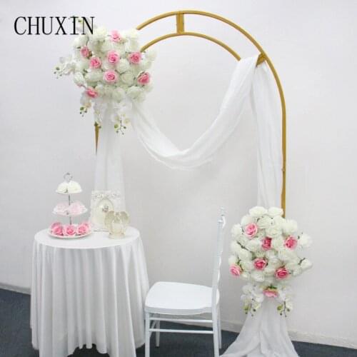 Wedding Arch Flower Row Artificial Silk Rose Orchid Wedding Welcome Corner Floral Arrangement Layout Stage Backdrop Wall Decor