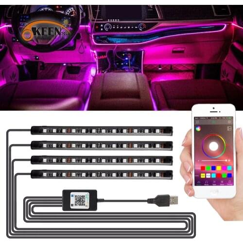 Car Interior Light RGB LED Decorative Light Strip With USB Wireless Remote Music Control Multiple Modes Car Foot Light