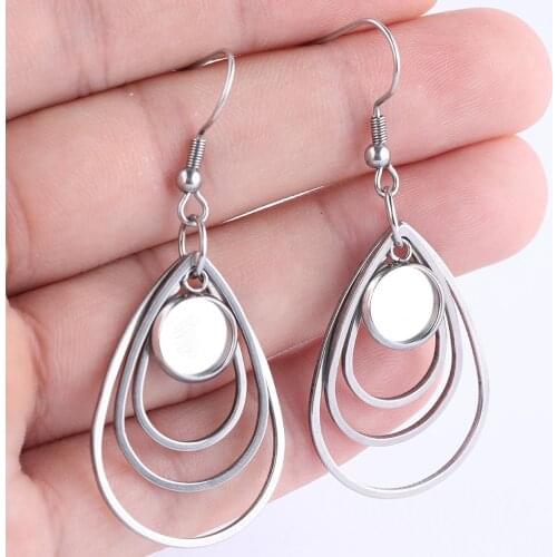 6pcs stainless steel triple teardrop frame earring bezel settings fit 8mm cabochon base blanks diy earrings supplies