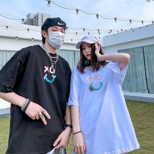 High Street Fashion Trendy Brand T-shirt Men and Women Loose BF Wind 2021 Summer New Short-sleeved Oversize Trend