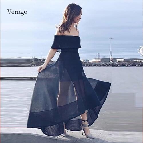Verngo A line Evening Dress Black Tulle Formal Dress Fashion Evening Gown Vintage Dress Party Vestido De Noche