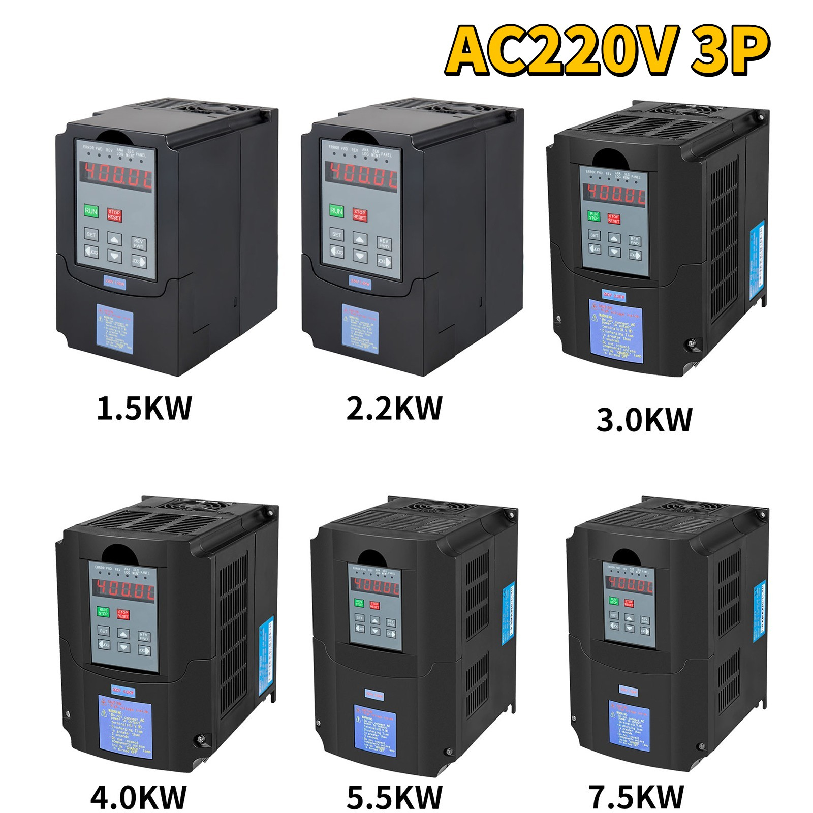 VEVOR 0.75/1.5/2.2/3.0/4.0/7.5KW 220V VFD Variable Frequency Drive CNC VFD Motor Drive Inverter Converter for CNC Router Milling