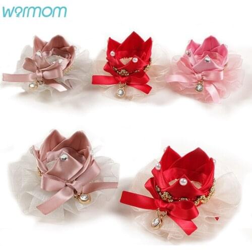 Warmom Three-dimensional Ribbon Crown Hairpin for Girl Rhinestone Cute Princess Flash Diamond Hair Accessories Kids Hair Clips