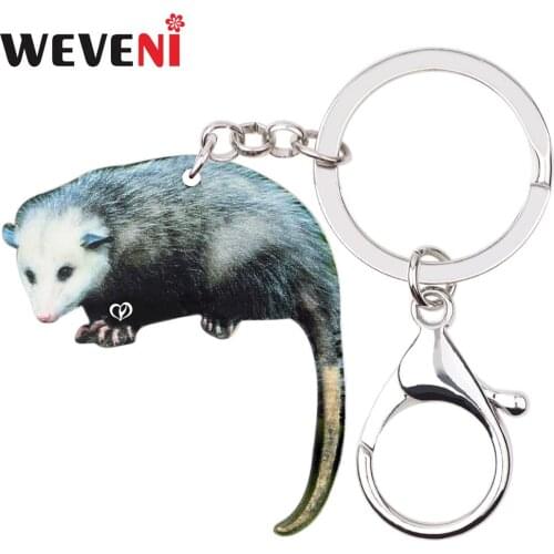 WEVENI Acrylic Gray Possum Monther KeyChain Key Ring Wild Protection Animal Jewelry For Women Girls Party Gift Charms Pendant