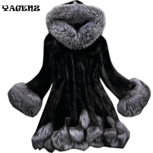 2020 Winter Women faux Fur Coat Jacket Super Warm Large Fur Collar Hooded Mink Fur Coat Medium long Overcoat Women Hooded Coat