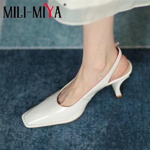 MILI-MIYA Solid Color Classic Women Buckle Slingback Pumps Special Shaped Heels Square Toe Cow Leather Office Ladies Wild Shoes