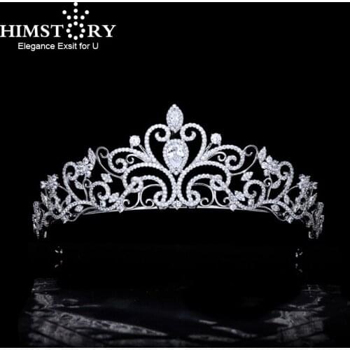 Himstory Women Wedding CZ Cubic Zirconia Tiaras and Crowns for Bride Prom European Royal Headpiece Bridal Hair Accessories