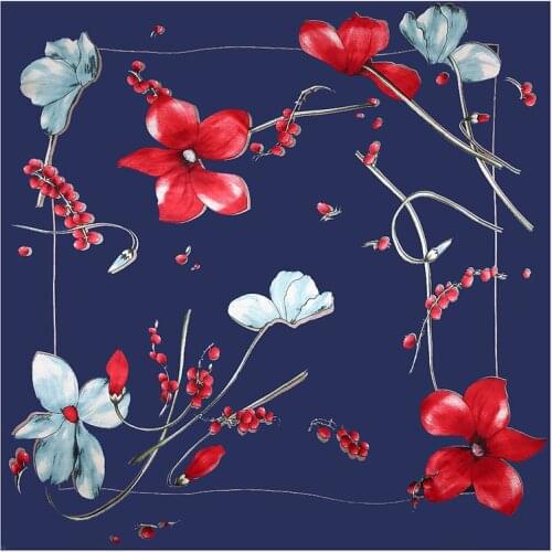 POBING Women Scarf Luxury Fashion Floral Print Hijab Silk Satin Shawl Foulard Square Head Scarves Lady NeckChief Wraps 90x90CM