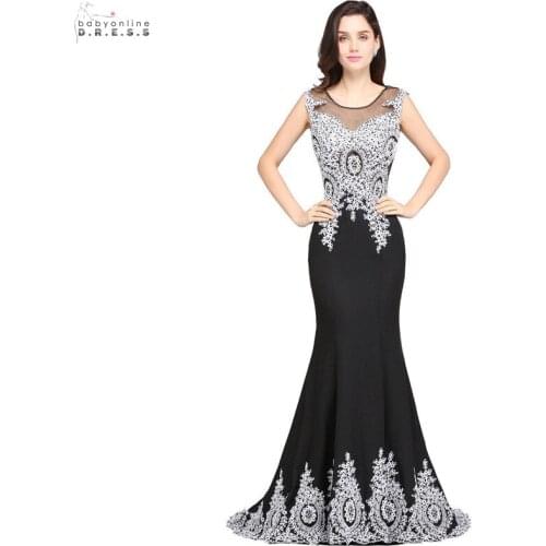 24 Hours Shipping Lace Mermaid Long Evening Dress Vestido De Festa Sexy Illusion Black Backless O-neck Evening Gowns Sleeveless