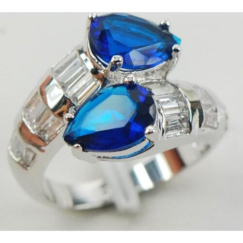 Blue Crystal Zircon White Crystal Zircon Women 925 Sterling Silver Ring F961 Size 6 7 8 9 10
