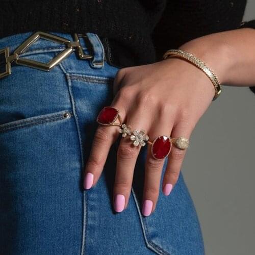 Micro pave bloom flower open resizable finger rings for women 2019 summer new design finger sparking cz ring