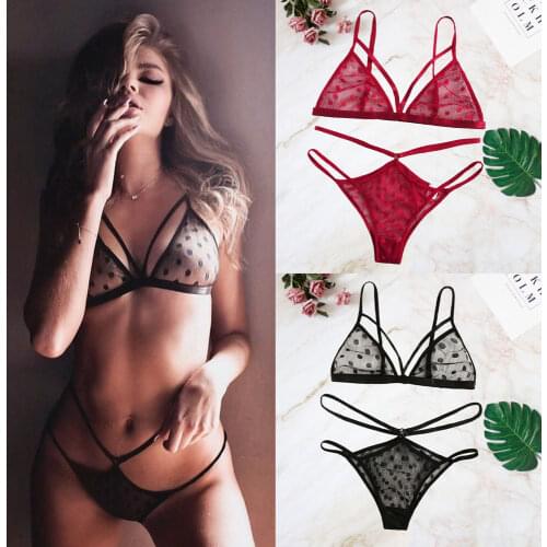Women Sexy Dot Depth V Transparent Lace Babydoll Erotic Underwear Set Sexy Lingerie G-string Plus Size 2019 Women Sex Costumes