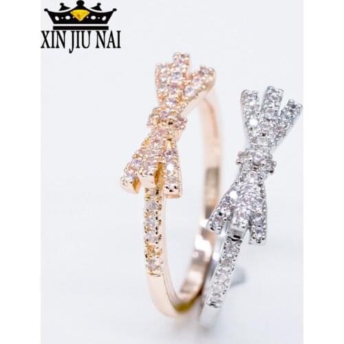 4 Colors Lovely Bowknot Design Female 925anillos Silver Lady Ring With Micro Paved Bow Tie CZ Stones For Party Dating Jewelry