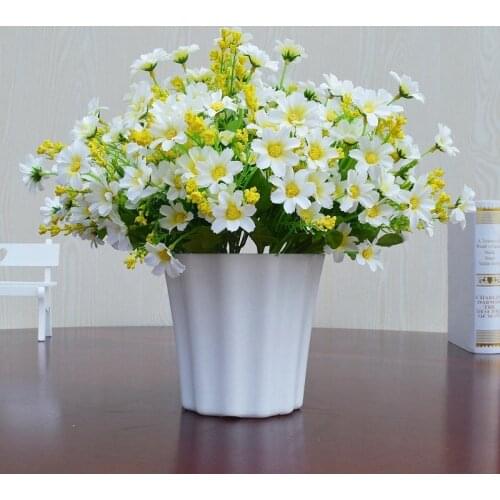 1 Bouquet 28 Heads Artificial Fake Daisy Flower Indoor Outdoor Hanging Planter Home Wedding Garden Cemetery Decor (White Green)