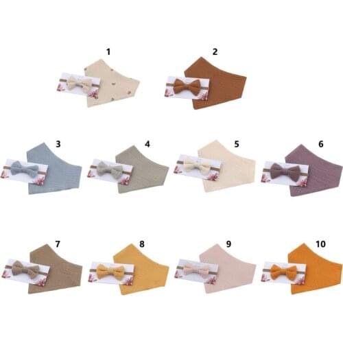 10 Colors 2Pcs Baby Girls Elastic Bow Headband Saliva Towel Set Princess Bowknot Hair Band Triangle Bibs Feeding Burp Cloth Kit