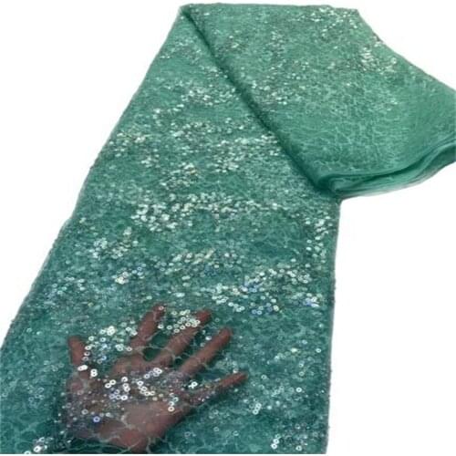 2021 Green Sequins African Dry Lace Fabrics High Quality Sequins Nigerian Beads Lace French Tulle Lace Fabric For Dress Party